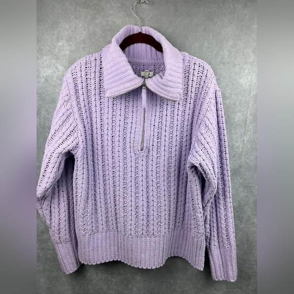Aerie Cable Car Quarter Zip  Soft‎ Warm Purple Oversize Sweater Size XS - Picture 4 of 13